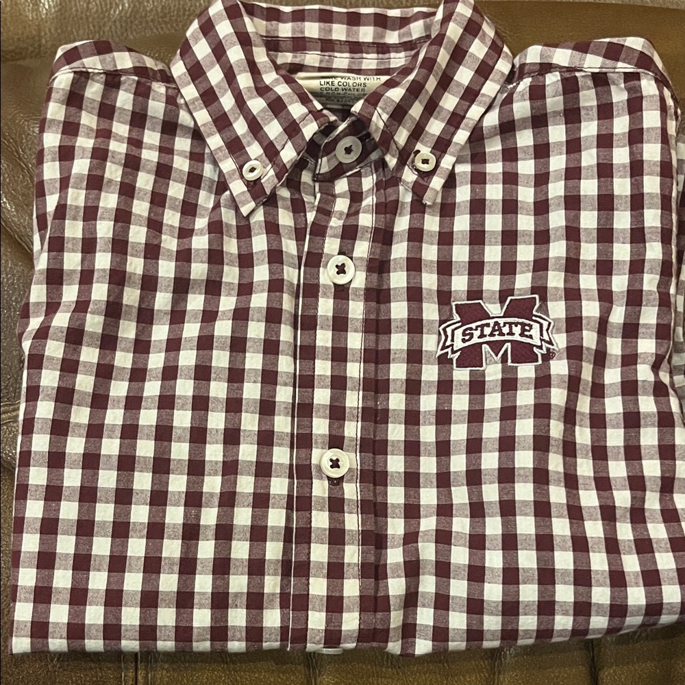 Kids Maroon Checkered Button Down Shirt